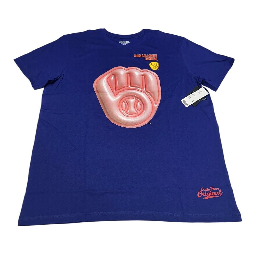New Era x Big League Chew Milwaukee Brewers T Shirt Mens Sz XXL Blue Graphic Tee